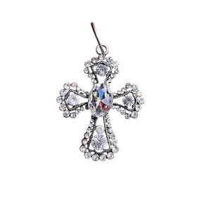 Rhinestone Cross Pendant‎ Statement Religious Charm Silver Tone